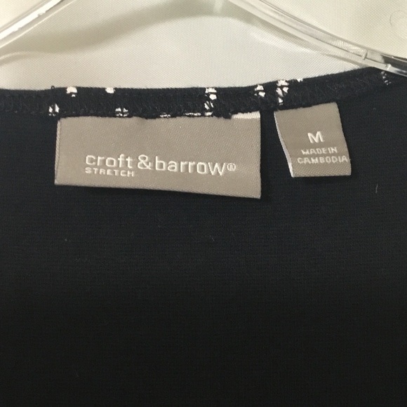 Croft & Barrow Blouse Black White Circle Printed Pattern Faux Wrap Size Medium - Picture 3 of 6